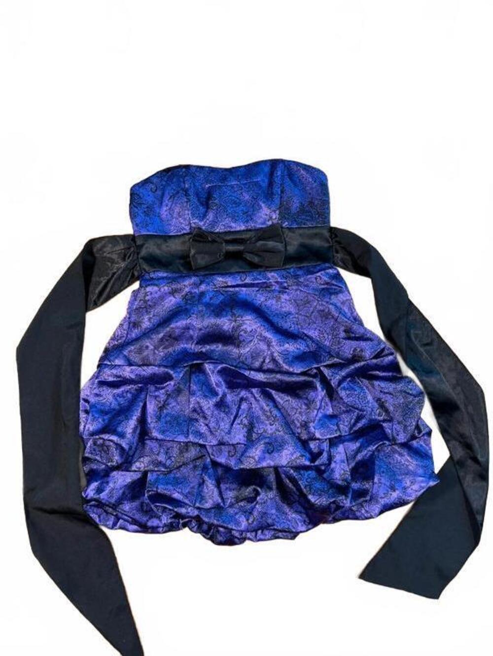 Ruby Rox y2k Vintage Purple Black Mini Bubble Dress Strapless Tie back Size 3